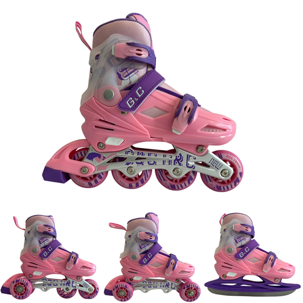 G&C BW125 παιδικά ρυθμιζόμενα roller 4-τρόπων ροζ-μωβ – LAZARIDIS BIKE